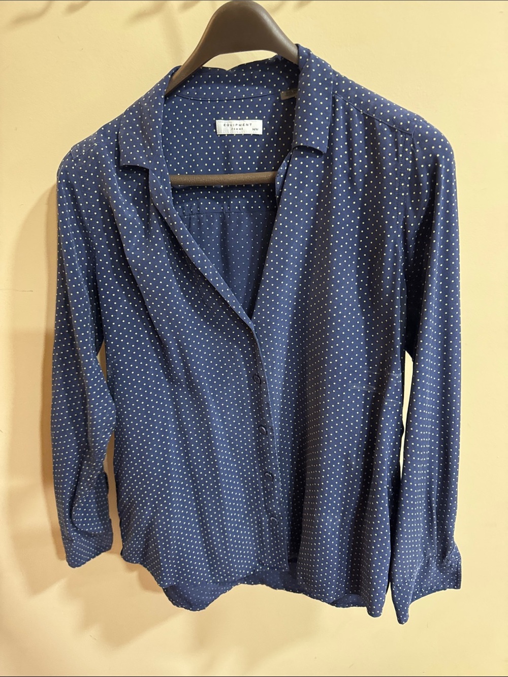 Equipment 100% Silk Navy Dot Button-Down Shirt
